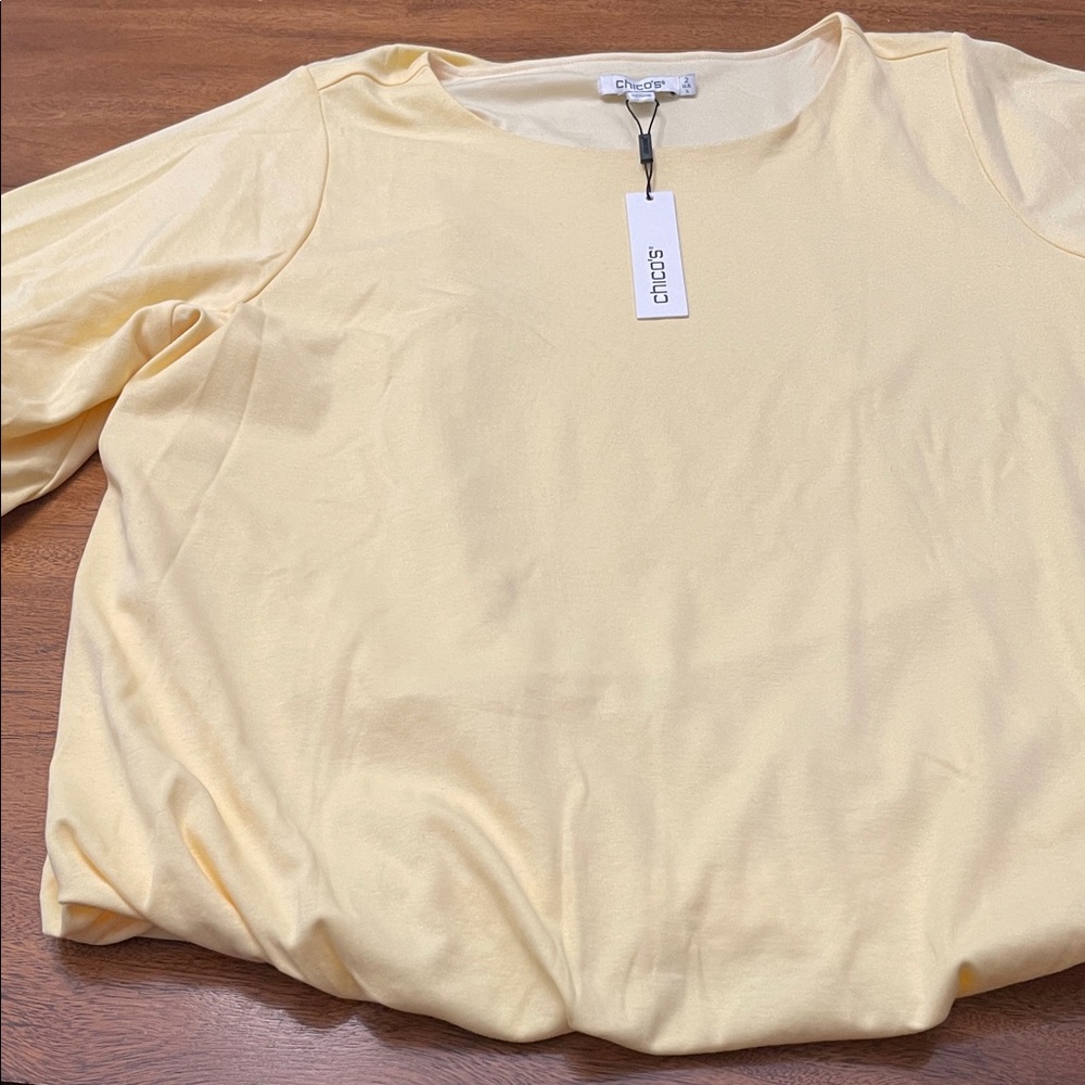 NWT Chicos Women's Soft Yellow Bubble Hem and Sleeve Top Sz 2 or Large